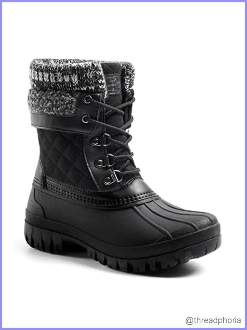 Women's Waterproof Winter Snow Boots Mid-Calf Foldable Lace-Up Insulated